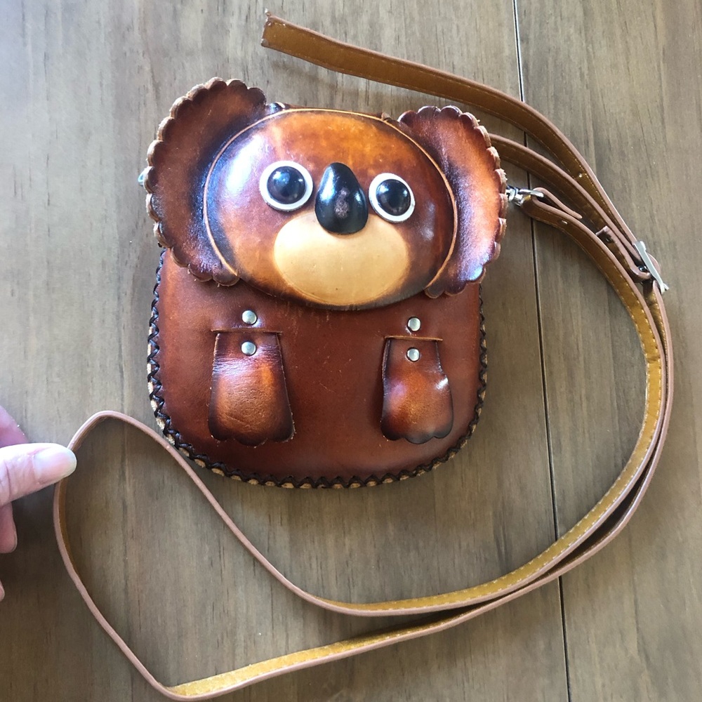 Sweet Little VTG Leather Koala Bear Purse Genuine Leather with Shoulder Strap